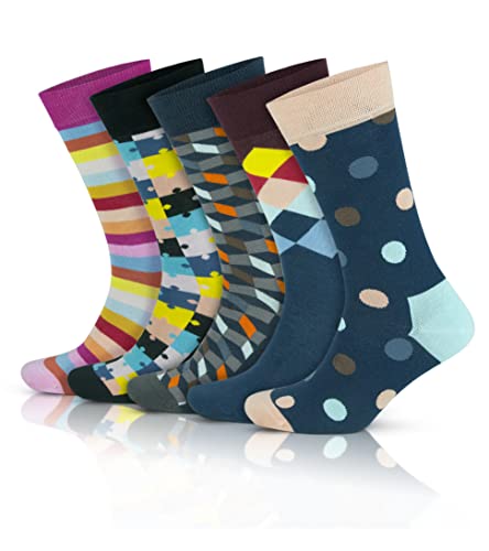 Chaussettes en bambou pour hommes GoWith, lot de 5 paires colorées à motifs rayures (3563)