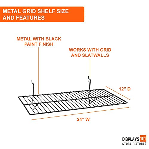 Displays101 3-Pack Black Wire Slatwall And Gridwall Shelves 24" W X 12" D. Works With All Gridwall And Slatwall Panels. Display Shelves Ideal For Retail #TOP2