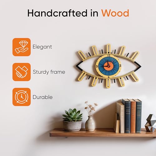 Image of AAKRITI ART CREATIONS Serene Eyes Wall Clock Multicolor | Wall Clock for Home, Home Decoration | Modern Art Wall Hanging Wall Clock, Lightweight Wooden wall Decor | Matte Finish Wooden wall Clock