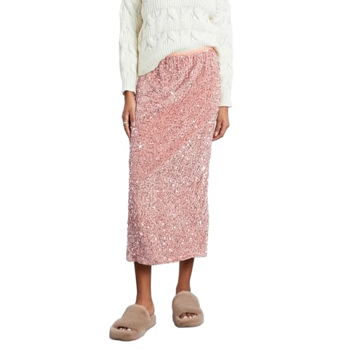 Women Long Skirt Elegant Elastic Waist Shiny Sequins Casual Skirt Streetwear for Daily2