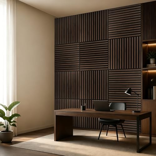 Image of Art3d 6-Pack Acoustic Wood Slat Panel & Ceiling Tile, 2 x 2 ft, Walnut