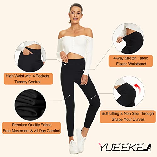 Yueekea Black Dress Pants For Women Business Casual Stretch High Waisted Pull On Skinny Office Work Leggings With Pockets #TOP3