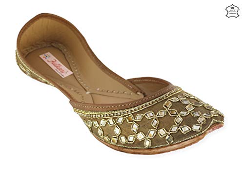 Image of Fulkari Women's Mirror Genuine Soft Leather Juttis | Bite and Pinch Free Jutis | Ladies Punjabi Jutti | Wedding Flat Stylish Mojari | Phulkari Ethnic Flats For Girls |
