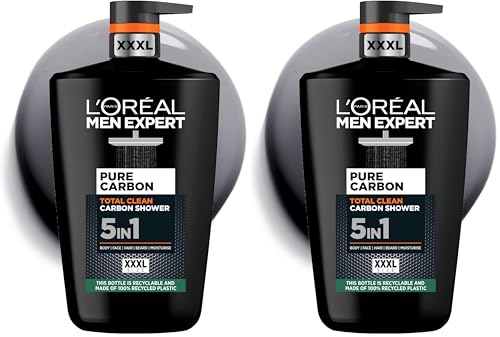 L’Oréal Paris Men Expert Pure Carbon, 5 in 1 Shower Gel, For Face, Body, & Hair, 1L (Pack of 2)