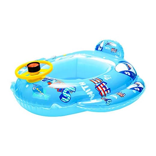 WATINC Baby Pool Float Blauer Pool Float mit Lenkrad Aufblasbare Sommer Baby Jungen Mädchen Pool Spielzeug Cartoon Schwimmring für Kinder Kleinkinder im Alter von 9-36 Monaten