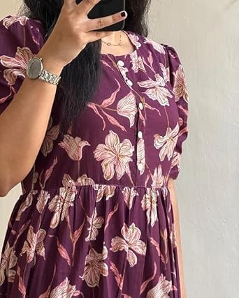Image of Women's Rayon Floral Printed Midi Dress Short One Piece