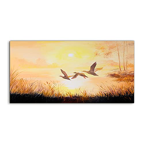 Art mural salon et chambre : grand tableau en verre Cranes Sunrise