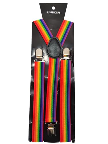 Image of BookMyCostume Rainbow Suspenders for Kids & Adults|Adjustable Elastic Y-Back Belt for Fancy Dress Costumes,Theme Parties,Dance Costume,School Functions&Stage Shows|Unisex Clip-on Suspenders Accessory
