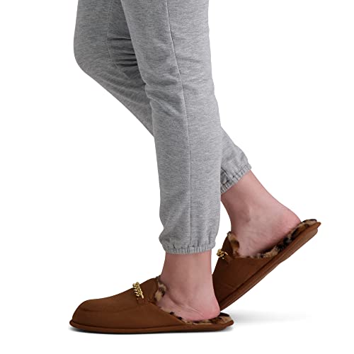 Jessica Simpson Women’s Plush Scuff Slipper House Shoe With Memory Foam And Anti-Skid Sole, Tan Chain, Large #TOP6