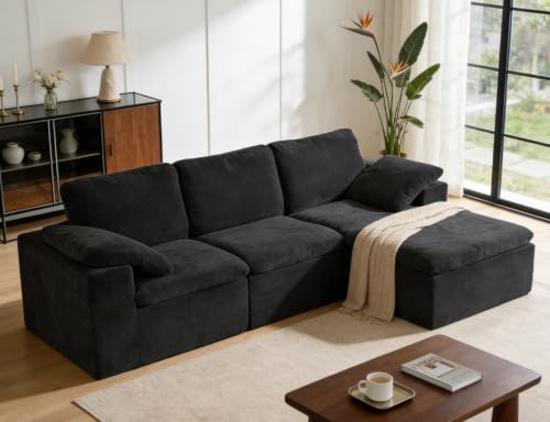Image of ANONER 108 inch Sectional Cloud Couches for Living Room, Oversized Boneless Modular Sofa, Deep Seats Couch with Ottoman, Convertible, No Assembly, Comfy Chenille Cloud Sofa, Dark Grey