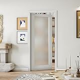 SOLRIG 32' x 80' Interior Doors, 1 Lite Frosted Glass French Pantry & Closet Door, Single Pre-Finished Slab Door, MDF, White Primed (Hinges Not Included)