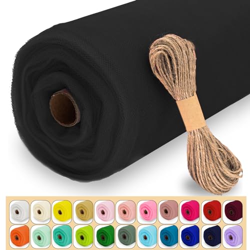 Luceinvita Black Tulle Fabric Roll, 54' x 40 Yards (120FT) Tulle for Halloween Decoration DIY Tutu Party Backdrop Baby Shower Table Skirts Gift Wrapping