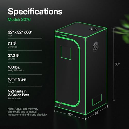 Image of VIVOSUN S276 2.7x2.7 Grow Tent 32 inchx32 inchx63 inch, High Reflective Mylar with Observation Window and Floor Tray for Hydroponics Indoor Plant for VS1500