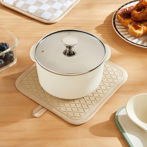 Ohocut Beige Checkered Pot Holder, Checkerboard Potholders for Kitchen, Silicone Pot Holders with Pocket for Kitchen Clearance 2 Pack Set, Hot Pads and Oven Mitts for Cooking Baking by Ohocut - Used condition - Image 3