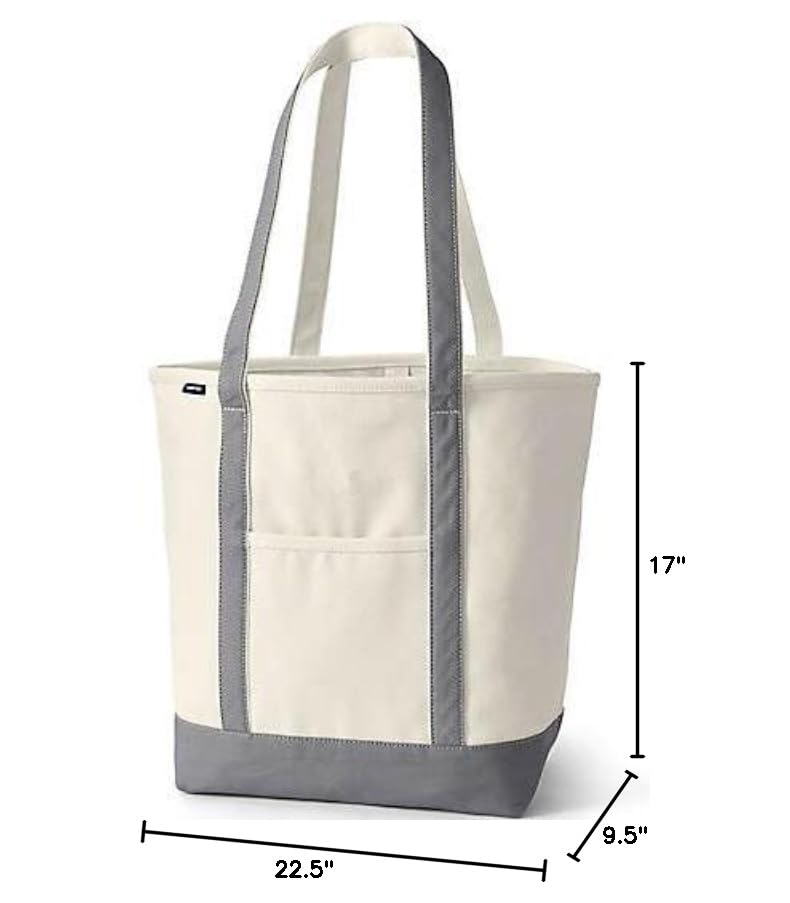 Image of Lands' End Natural Long Handle Open Top Canvas Tote Natural /silver Graphite Large Long Handle