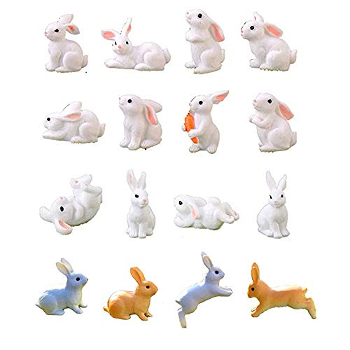 Beauy Girl 16 Pcs Fairy Garden Miniature Rabbit Figure Mini Bunny Figurines Miniature Animal Rabbit Figures, Rabbit Cake Topper Decoration Desktop...