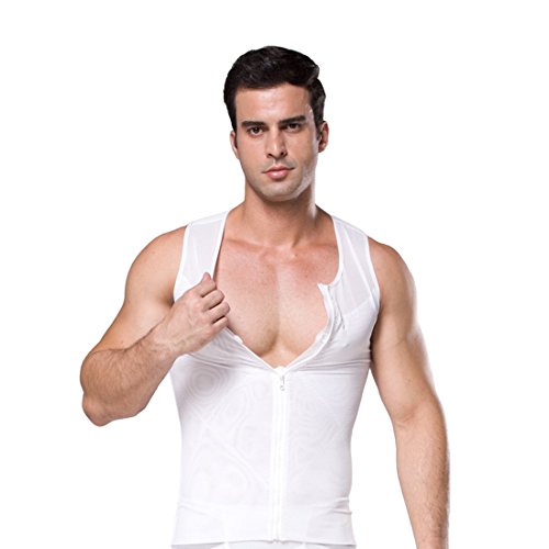 ZEROBODYS Men's Net Zipper Abdomen Body Shaper Slimming Shirt Elastic Sculpting Vest Tank Shaping Vest SS-M09 (S, White)