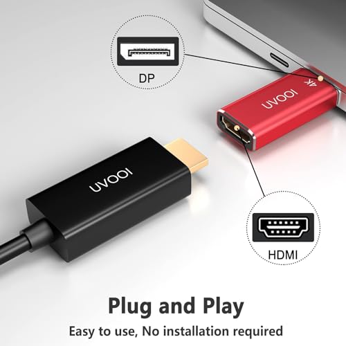 UVOOI DisplayPort to HDMI Adapter 4K 2-Pack, DP to HDMI Adapter, Male Display Port to HDMI Female Connector for Laptop Computer Monitor TV Projector and More-Not Bidirectional - Thumbnail 5