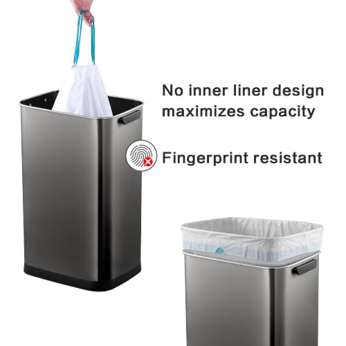 Image of 13 Gallon Trash Can, Touchless Stainless Steel Kitchen (Titanium) | Automatic Motion Sensor Lid | 50L Fits 13 Gal Tall Kitchen Bags | Anti-Fingerprint Brushed Finish | For Home Office