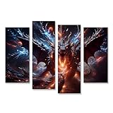 schwarzgeflügelter drache schwarzflügel 130x80cm - 4 Teile islandburner Prime Bild auf Leinwand Fantasy Schwarzer Geflügelter Drache Bilder Wandbilder Poster