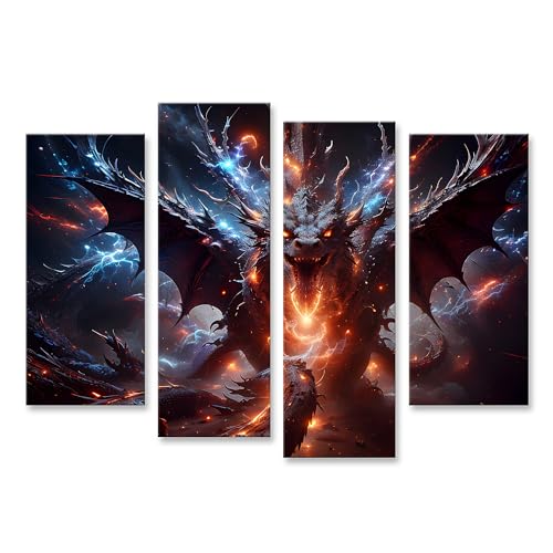 islandburner Tableau sur toile Fantasy Noir Motif dragon ailé Images murales Poster