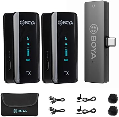 Boya BY-XM6-S2 Mini 2.4GHz Dual Wireless Lavalier Microphone for DLSR Camera/iPhone/Android, Dual Lapel Wireless Mic for Live Streaming Video Vlog Podcast