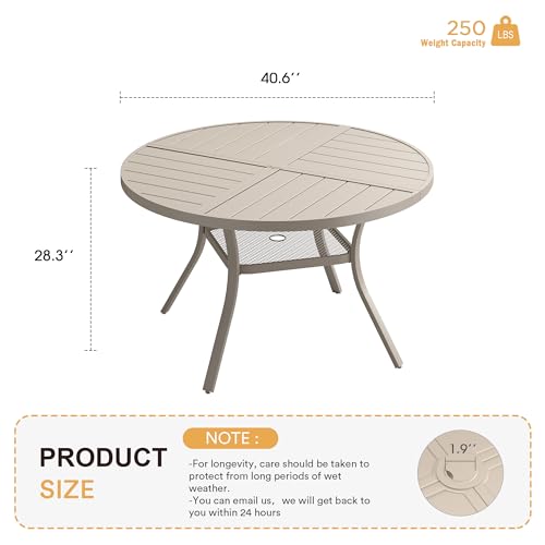 Image of VICLLAX Round Patio Table with Adjustable Umbrella Hole for 4, All Weather Metal Outdoor Dining Table for Lawn Garden, 40.6 inch Outdoor Coffee Table, Cream Color Frame