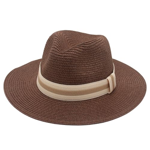 UPF50+ Men Women Wide Brim Straw Panama Sun Hat Summer Beach Sun Hats Brown