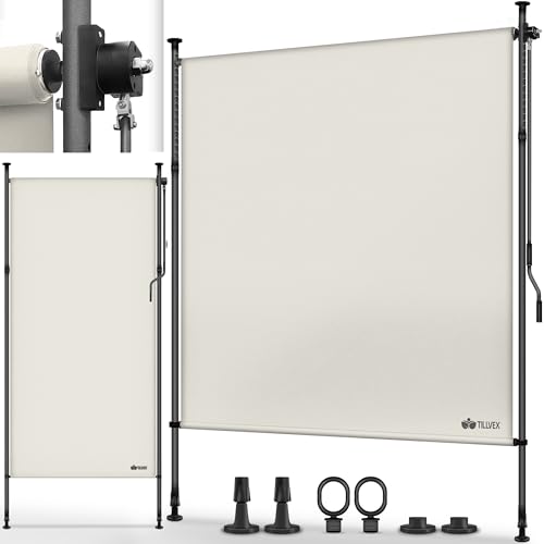 tillvex® Toldo vertical con pinza, 150 x 310 cm, color beige con manivela sin agujeros, protección...