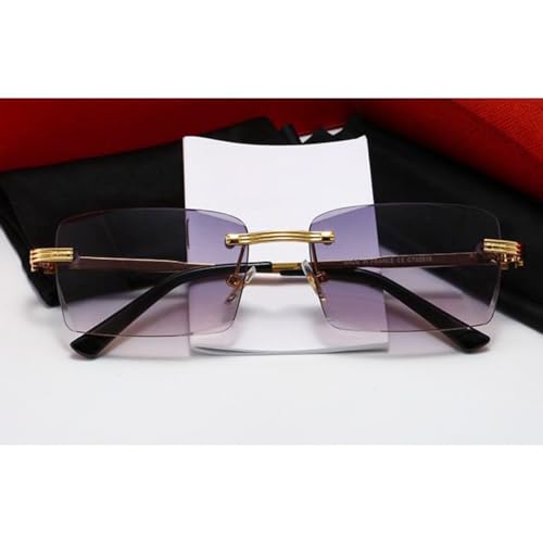 Luxury Rimless Unisex Square Trendy Retro 90's Fashion Stylish Hip Hop Purple Gradient Tint Lens Gold Wire Frame Sun Glasses Frameless Rectangle Summer Shades Sunglasses For Men And Women4