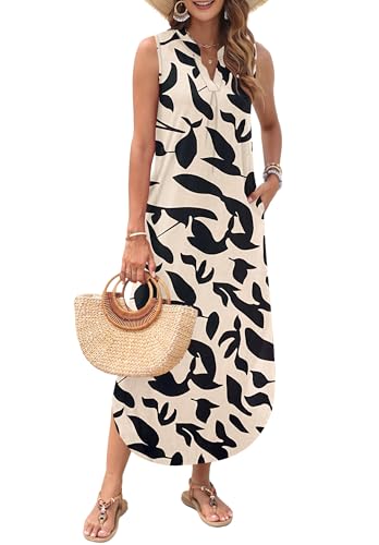 AUSELILY Womens Summer Casual Maxi Dresses 2025 Sleeveless Long Beach Dresses V Neck Loose Sundresses with Side Split Pockets2