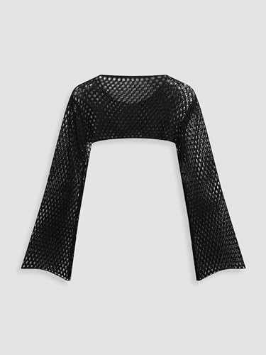 CIDER Women’s Shrugs Mesh Crop Tops Bolero Hollow Out Long Sleeve Crochet Sweater Bolero4