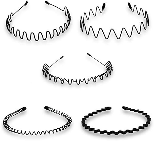 Timoo 5 PCS Metal Spring Wavy Hairband Hair Hoop, Simple Fashionable Headband Headwear Accessories for Men, Women, Black