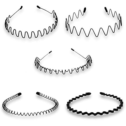 Timoo 5 PCS Metal Spring Wavy Hairband Hair Hoop, Simple Fashionable Headband Headwear Accessories for Men, Women, Black Cover