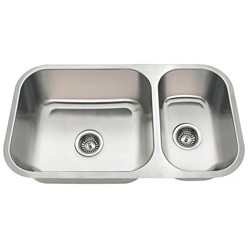 MR Direct 3218b Stainless Steel 3218B-18 Undermount 32-1/4 in. Double Bowl Kitchen Sink, 18 Gauge