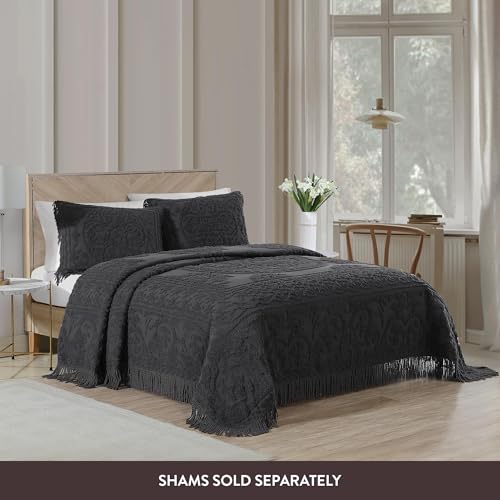 Image of Beatrice Home Fashions Medallion Queen Cotton Chenille Bedspread, Charcoal