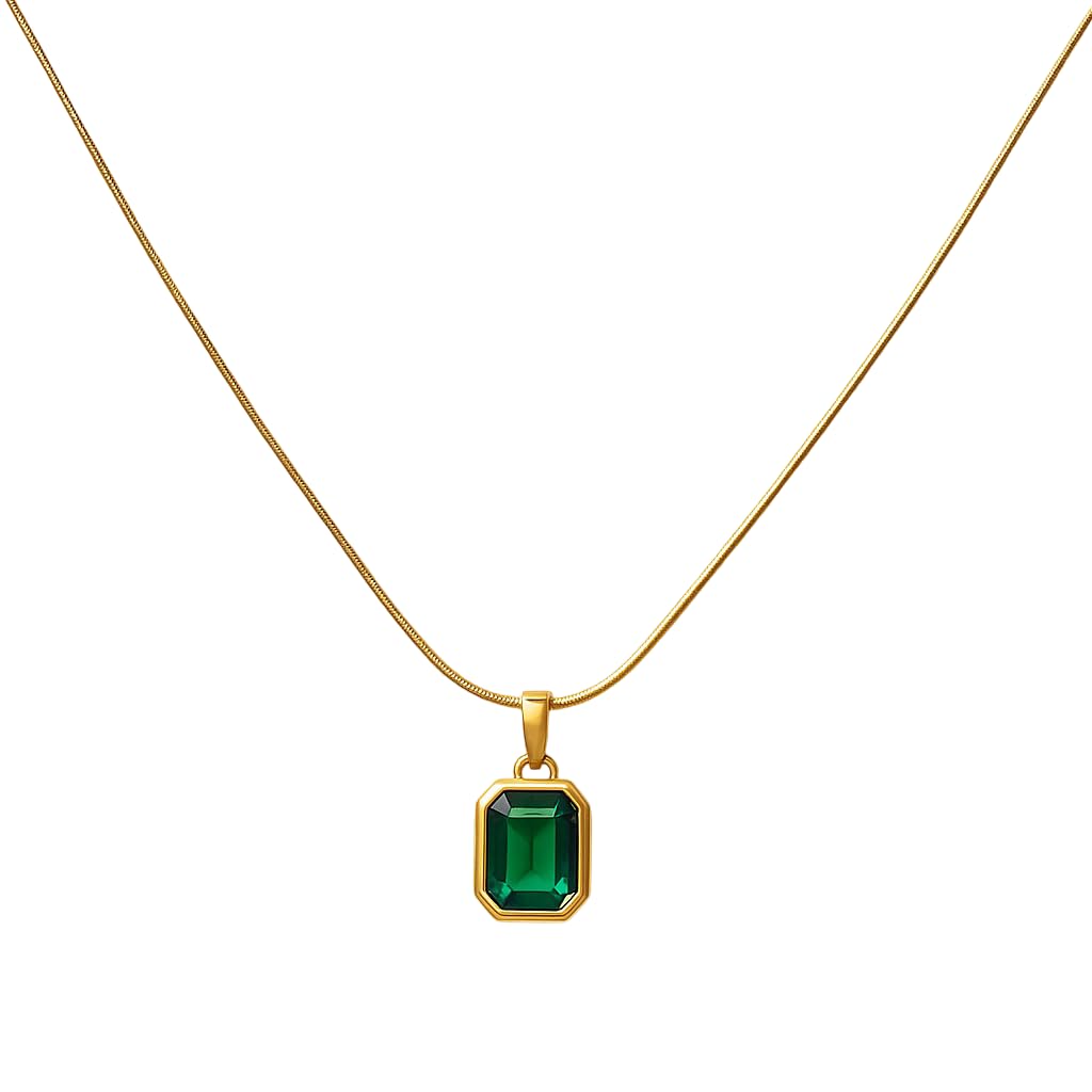 Gold-Plated Teal Green Crystal Pendant Necklace for Women | Anti-Tarnish Chain for Girls | Stylish Jewellery Gift for Her-image-17