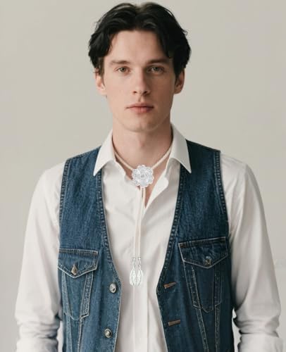Image of PEARLY JUN Bolo Tie for Men Women Rhinestone Bling Western Cowboy Brown Leather Country Style String Wear Shirt Vest