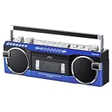 サンワダイレクト ラジカセ Bluetooth搭載 カセットテープ デジタル化 USBメモリ/SDカード 乾電池/AC電源 録音機能付き レトロ ラジオ ブルー 400-MEDI050BL