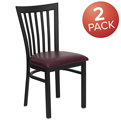Image of Flash Furniture 2 Pack HERCULES Series Black School House Back Metal Restaurant Chair - Burgundy Vinyl Seat