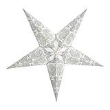 GalaxyArts Paper Star Lantern, 24 Inch Maharani White 3D 5-Point Light-Up Hanging Lamp, Handcrafted Hollow Decoration for Christmas, Weddings, Holidays, Birthday, Indoor Outdoor Party Home Décor