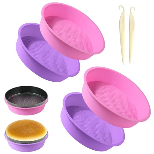 4 Stück Kuchenform Schutz, Silikon Käsekuchen Pfannenschutz, Runde Backformen Schutz mit 2 Entformungsschaber, Wasserbad Schutz für 23 cm 24 cm Runde Springformen, Springform Kuchenformen Schutz