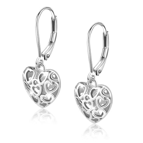 WATEFOER Boucles d'oreilles en coeur pour femmes Boucles d'oreilles en argent 925 avec pendentif de coeur Hypoallergénique Boucles d'oreilles en goutte d'eau en coeur...
