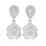 CiNily Opal Dangle Earrings Gemstone Drop Earring 14K White Gold Plated White Fire Opal Zircon Women Gemstone Stud Earrings