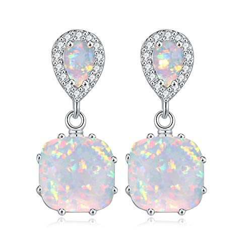 CiNily Opal Dangle Earrings Gemstone Drop Earring 14K White Gold Plated White Fire Opal Zircon Women Gemstone Stud Earrings