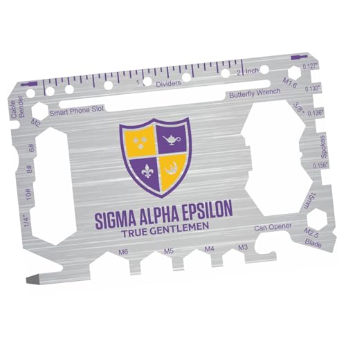 Sigma Alpha Epsilon Bruderschaft 46-in-1 Pocket Multi-Tool Karte mit Zoll-Lineal - Survival EDC Wallet Tool mit Schraubendrehern, Schraubenschlüsseln, Flaschen- & Dosenöffner, Drahtschneider