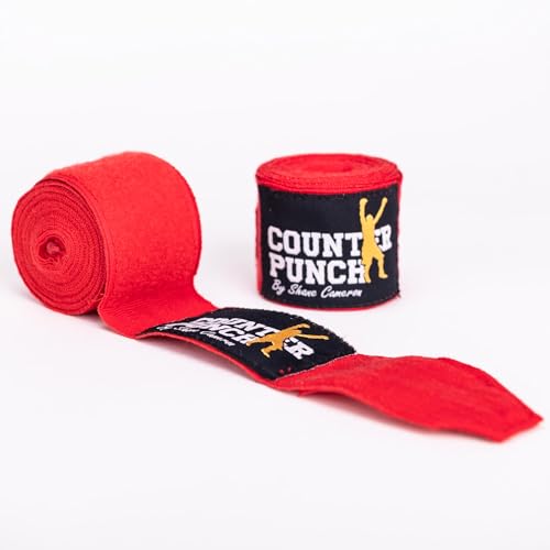 180” Hand Wraps by Pro Boxer Shane Cameron - Semi-Elastic with Thumb Loop for Boxing, Kickboxing, MMA, Muay Thai - Unisex (Red)