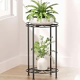 Josmimic Plant Stand 2-Tier 10.2in Width 16.4in Tall Flower Pot Rack Small Plant Table Metal For Indoor Outdoor