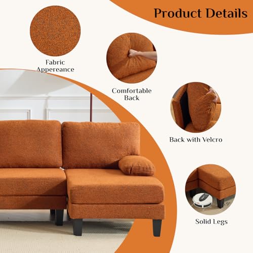 Image of Karl home Compact U-Shape Sectional Sofa Couch 111 inch 4-Seat Orange | Modern, Chenille Fabric Upholstered, Double Chaise, Wood Grain Legs for Living Room, Home Office, Apartment, Studio