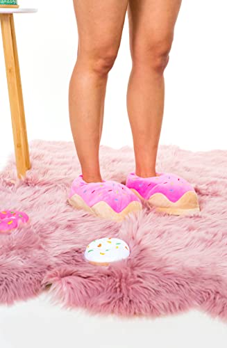 Image of ooohyeah Women's Fuzzy Food Hug Slippers, Cute Funny Cozy Non-Slip House Foam Slippers for Women, Donut Judge Me, Fits Sizes 7-8